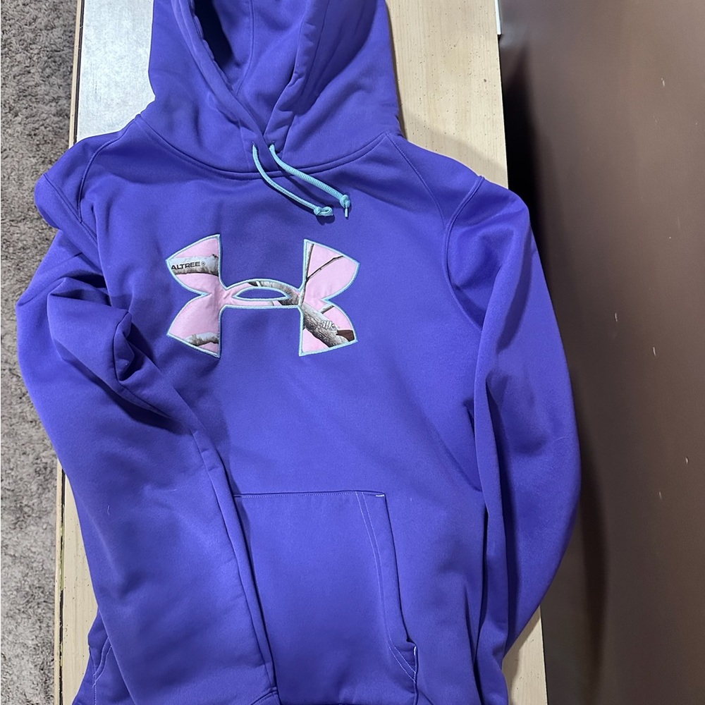 Under Armour Purple Hoodie with Pink Logo and Teal Drawcords